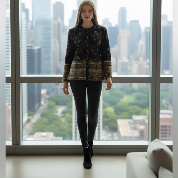 Jackets & Blazers - Vintage Boho Gypsy Floral Black Soft Jacket blazer RARE SIZE 6P